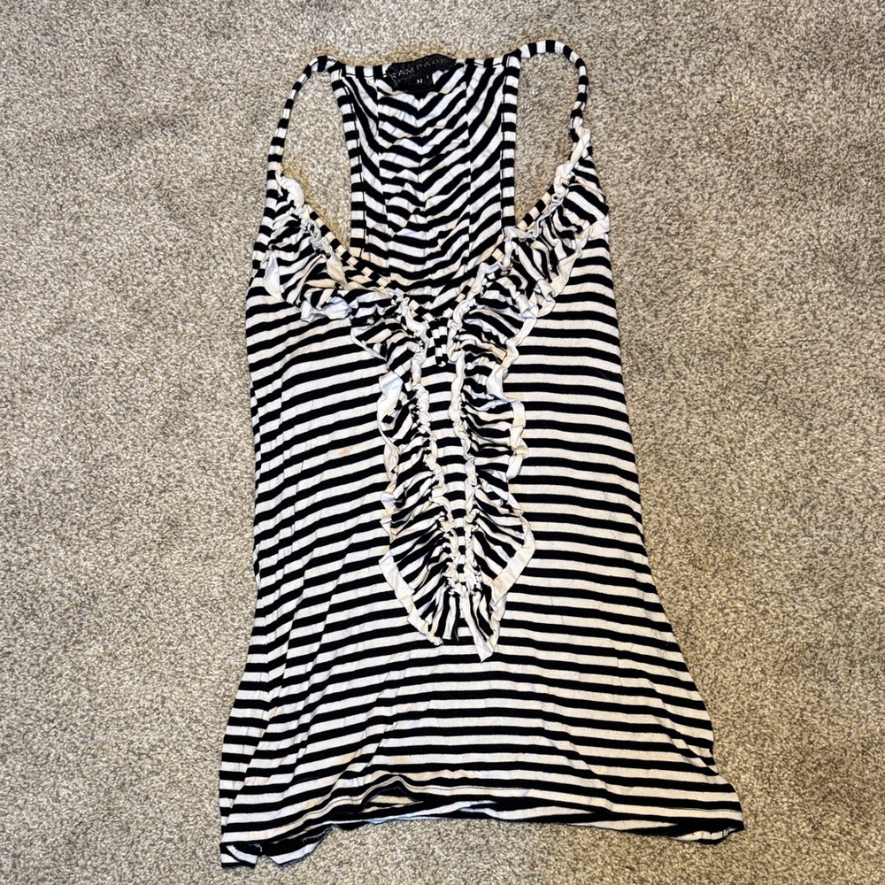 Rampage Black and White Striped Ruffle Tank Top